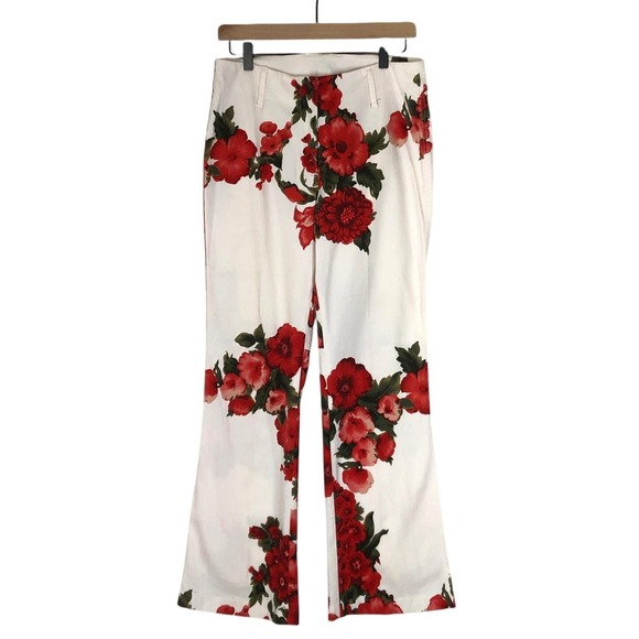 VTG NEWPORT NEWS Easy Style Flare Leg Floral Pants Women's Sz 12 White Cotton - Picture 2 of 11